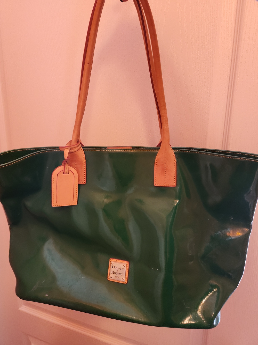 Dooney & Bourke Green Patent Tote with Natural Leather Trim